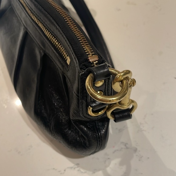 Coach Black Leather and Gold Shoulder Bag & Signature Rhinestone Silk Scarf - Picture 12 of 13